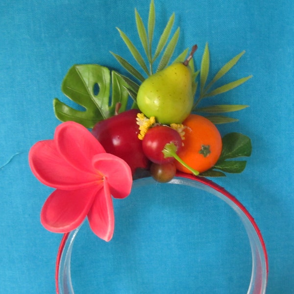 Tropical Fruits  Headband REAL TOUCH PLUMERIA  Carmen Miranda style ~ women and kids sizes -