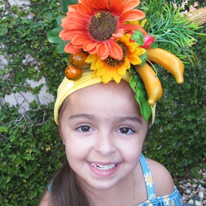Tropical Fruits TURBAN   Babies  18 -24  months  YELLOW color   Carmen Miranda style,tropical, photos