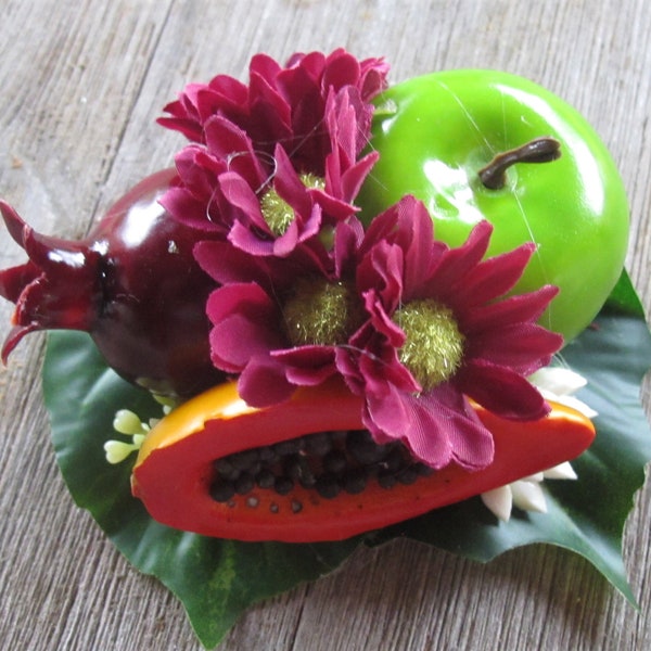 Fruits hair Clip - Green Apple - papaya - pomegranate - Carmen Miranda Style - Burlesque - Retro - Rockabilly