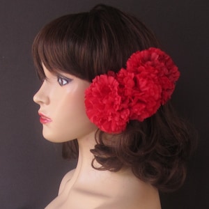 RED carnations triple flowers hair comb, Spanish Flamenco ,Headpiece Ballet, Flower Headpiece