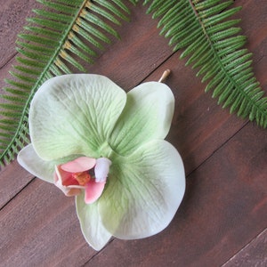 Hawaiian LIME GREEN Orchid hair flower pin, wedding,luau,tropical, tiki, beach party...