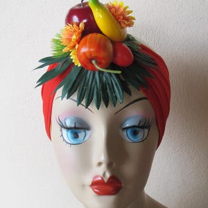 Tropical Fruits  RED HEAD WRAP Carmen Miranda style
