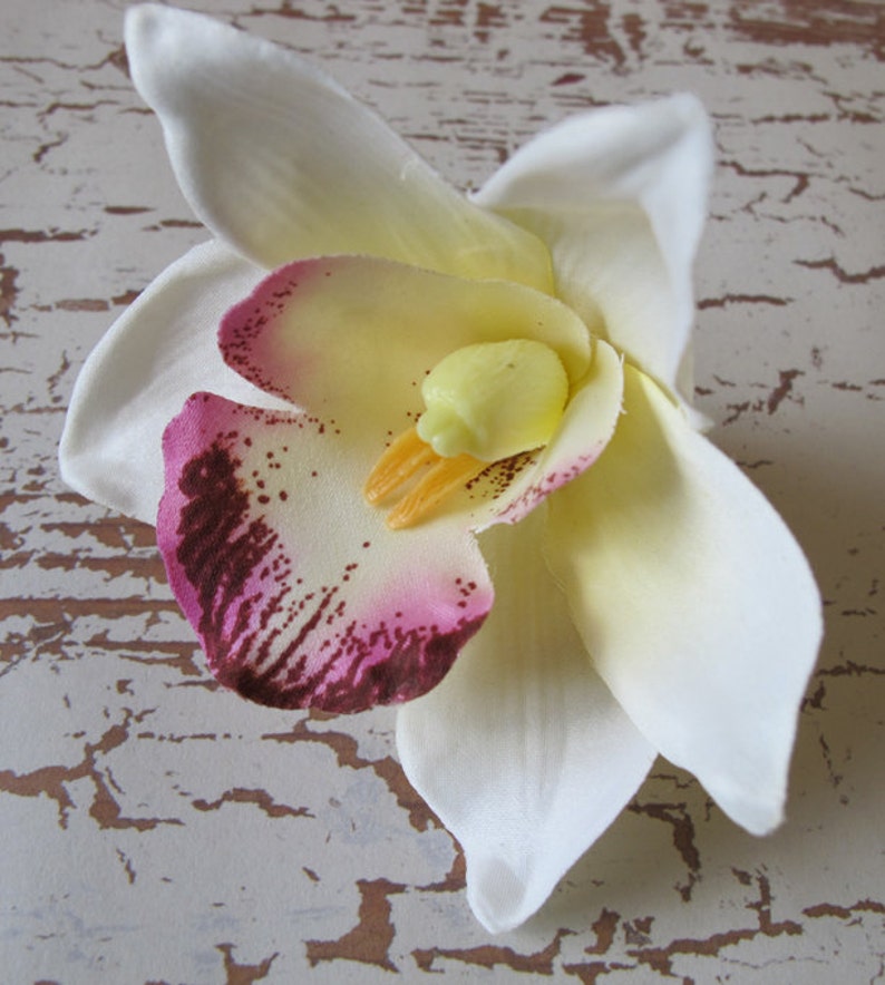 Wedding- Hawaiian White-Ivory-Purple Orchid hair flower clip