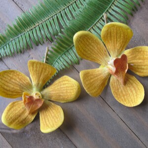 ORANGE vanda Orchids SET OF 2 bobby pins Hawaiian flowers hair clips, Weddings, beach party, tiki, tropical, luau...