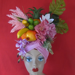 PINK TURBAN  Tropical Fruits , Carmen Miranda style