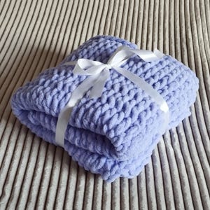 Handmade Alize Puffy Baby Blanket -  Lavender Soft Chunky Knit Blanket for Newborn, Cozy Plush Baby Shower Gift Girl, Warm Nursery Bedding