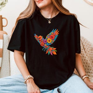 Floral Bird Unisex Softstyle T-Shirt, Nature Lover Gift, Eco-Friendly Tee, Summer Fashion, Casual Wear, Birthday Present