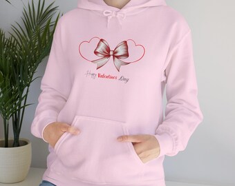 Valentine's Day Hoodie | Hearts & Bow Design, Heavy Blend Cotton