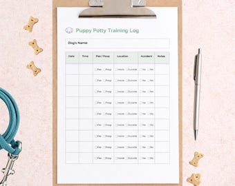Welpen Töpfchen Training Log Printable | Stubenrein Tracker für Welpen | Töpfchen-Tagestabelle + Bonus-Referenz
