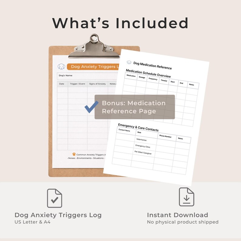 Dog Anxiety Triggers Log Printable | Behavior and Care Tracking Sheet ...
