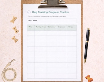 Dog Training Progress Tracker Printable | Dog Training Log | Command & Behavior Training Chart + Bonus Reference