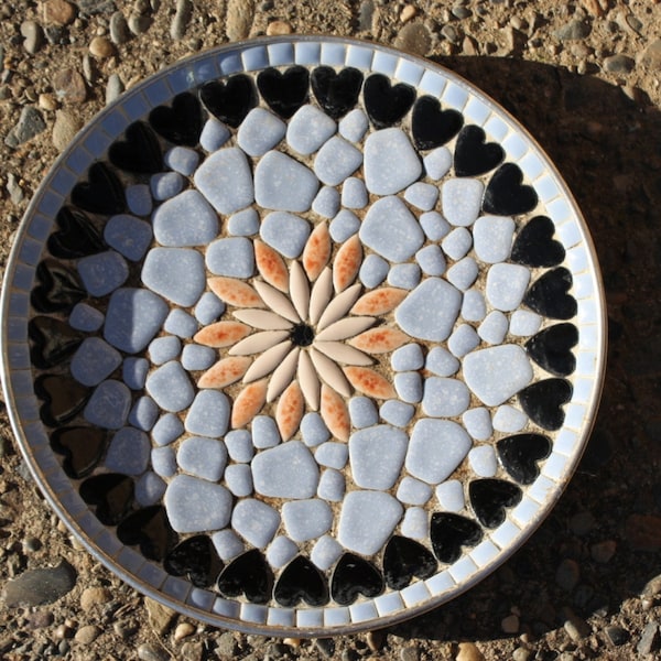 MCM Mosaic Large Tiled Plate 10"  - Mid Century Modern Shallow Bowl  - Kitchen - Pink Orange Black Periwinkle.