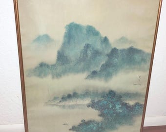David Lee "Return Sail" 1978 Artwork 23 x 29 Serene Asian Mountains & Water