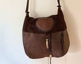 Vintage Erda Leather Crossbody Messenger Bag - Shades of Brown Supple Leather and Suede