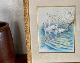 Swans & Lily Pads by James Townsend Limited Edition Print - Gorgeous Frame and Matting 1986