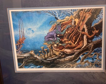 1990 Gary DeLamatre Print "G'Night" 22L x 17.5H" from the The Legacy of the Creek Bottom Series - Numbered Professionally Matted & Framed