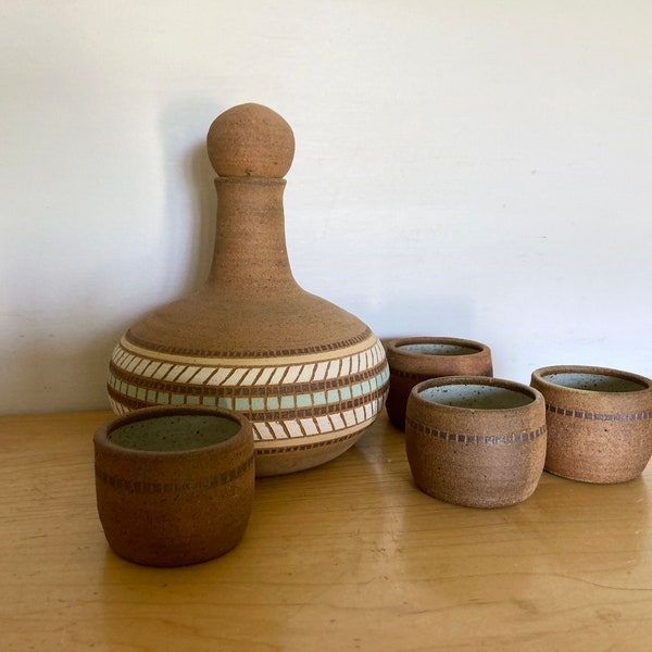 Judy Darbyshire Pottery Southwestern Carafe and Cups Set