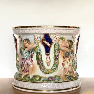 Capodimonte 12.5W&quot; Antique Jardinière Planter Italy Cherubs