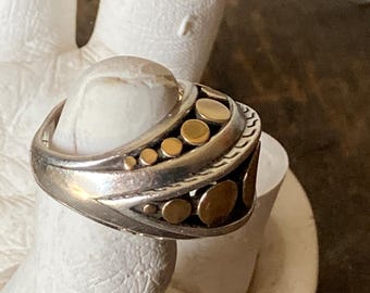 John Hardy 925 Sterling Silver & 18K Gold Dot Dome Ring Size 6.5
