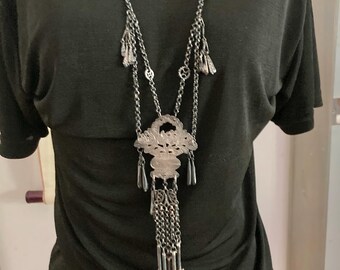 Antique Victorian Sterling Silver Chatelaine Necklace - Tibetan Chab Chab