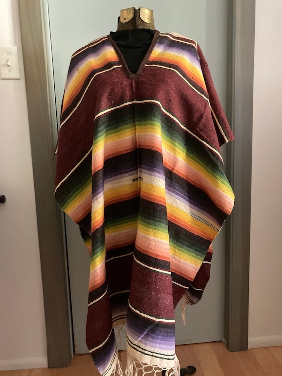 Old Saltillo Serape Blanket Poncho -  Mexico El De