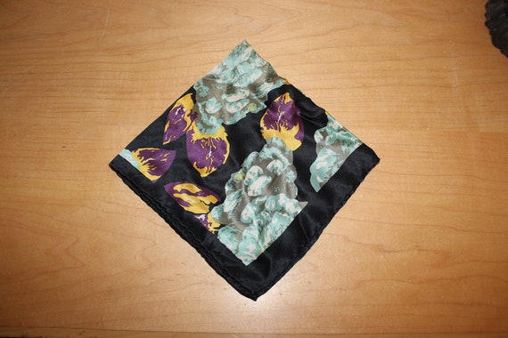 Vintage Silk Handkerchief Italy - Black Purple Te… - image 3