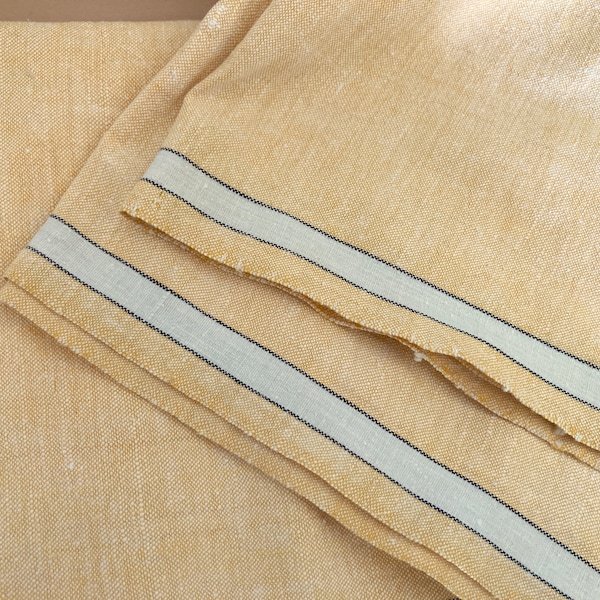 Vintage 102 x 17" Irish Linen Fabric Piece Light Peach w/ White Black Stripes Tea Towel Table Runner?