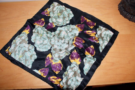 Vintage Silk Handkerchief Italy - Black Purple Te… - image 1