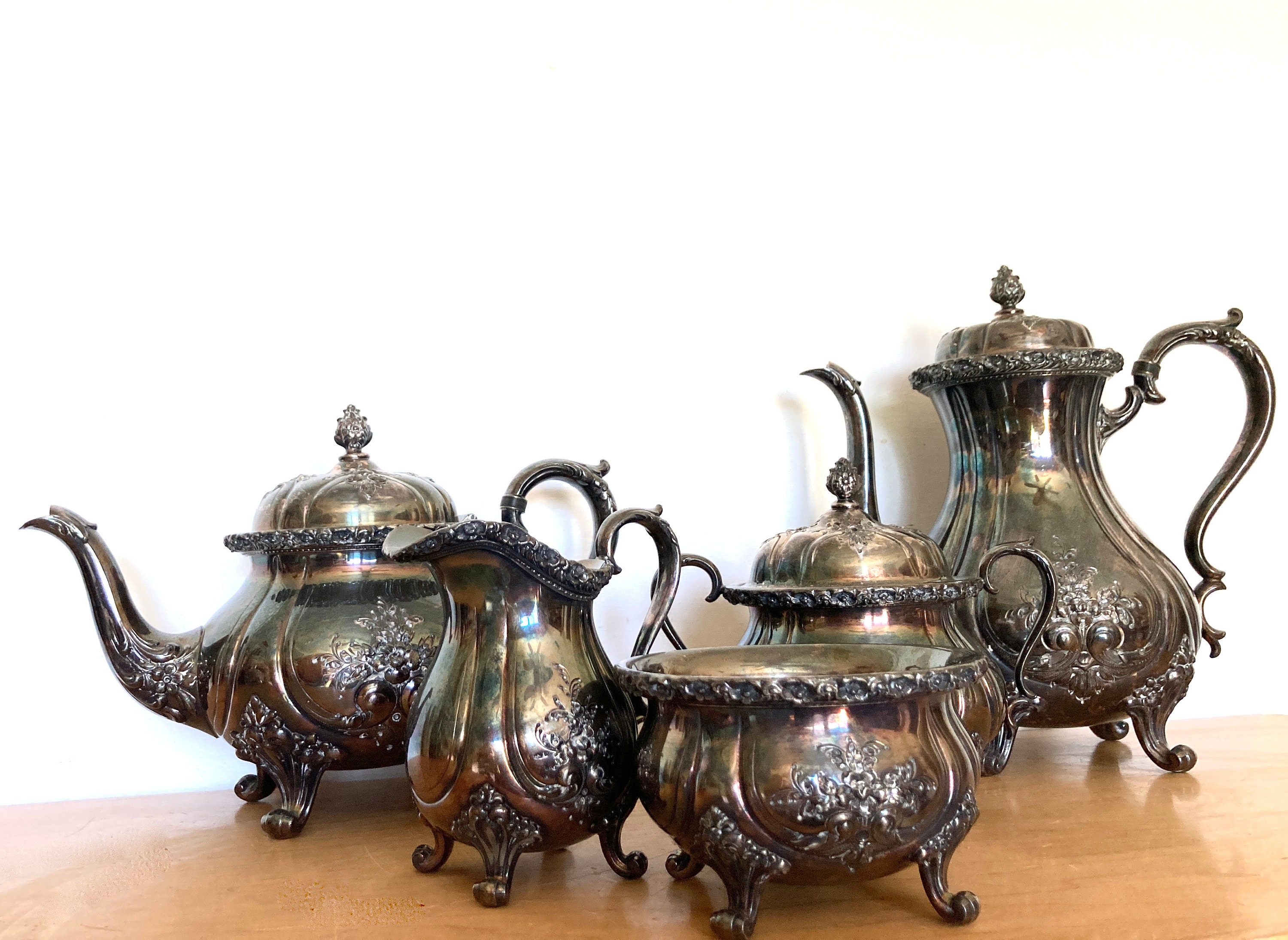 Antique Wilcox Du Barry 7069 Silver Plate Tea Set 5 Piece Hand