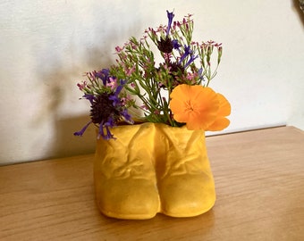 Vintage Yellow Baby Booties Ceramic Planter Vase - Gener Neutral