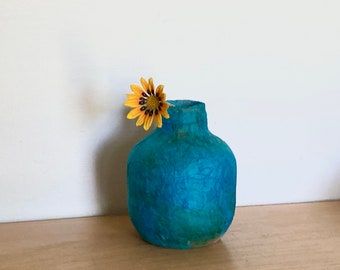 Vtg Turquoise Vase 4.5" Glass Bottle Tissue Papered -  Martinelli’s Apple Juice Glass Glass Bottle