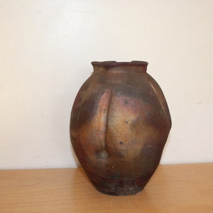 Organic Form Raku Vase Studio Pottery Signed 7.25"