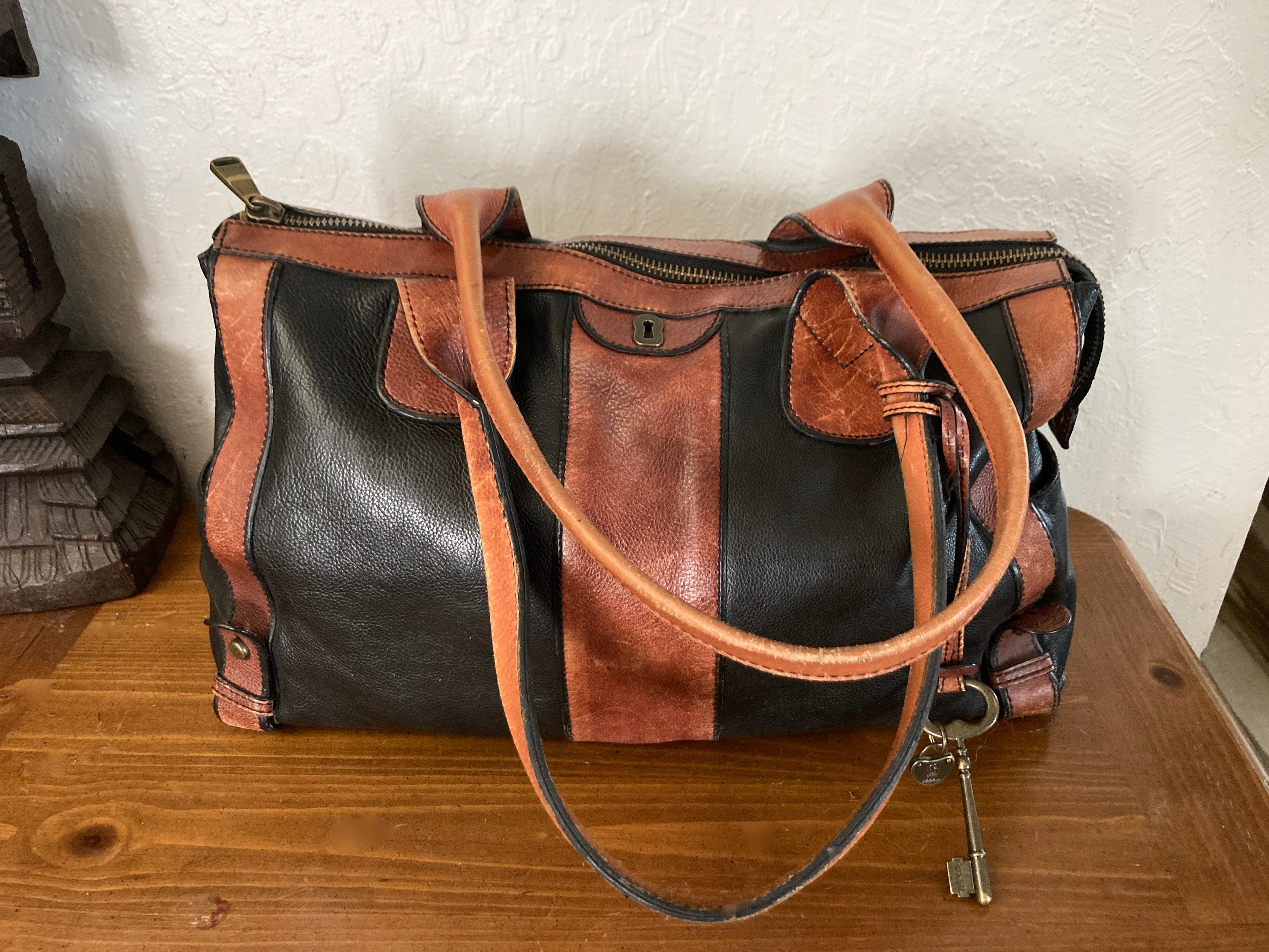 Vintage Fossil Brand Brown Leather Duffle Bag