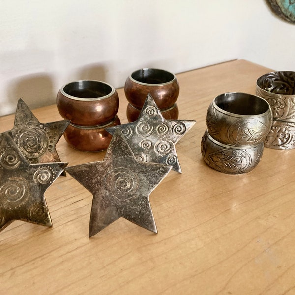 16 Vintage Copper and Silver Metal Napkin Rings India Import