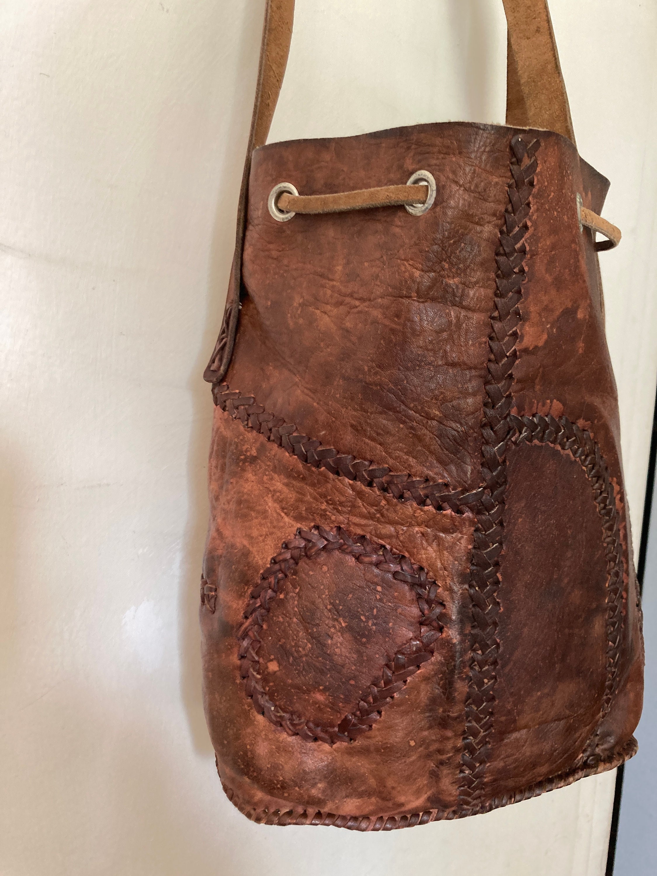 LARGE PATCHWORK BUCKET BAG IN BROWN AND TAN LEATHER — Shop Boswell