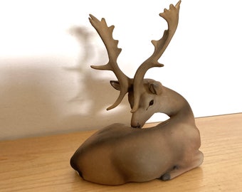 Porcelain Buck Deer Statue by C. Martinu Spain 1960s