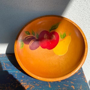 1940s Munising Dough Bowl 11" Fruit Plum Apple Pear Handpainted