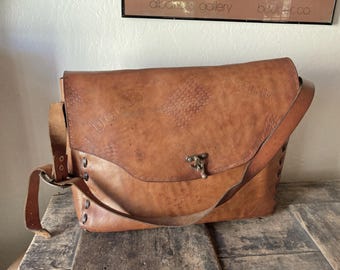 1960s Huge 21 x 16" Leather Cross Body Messenger Bag