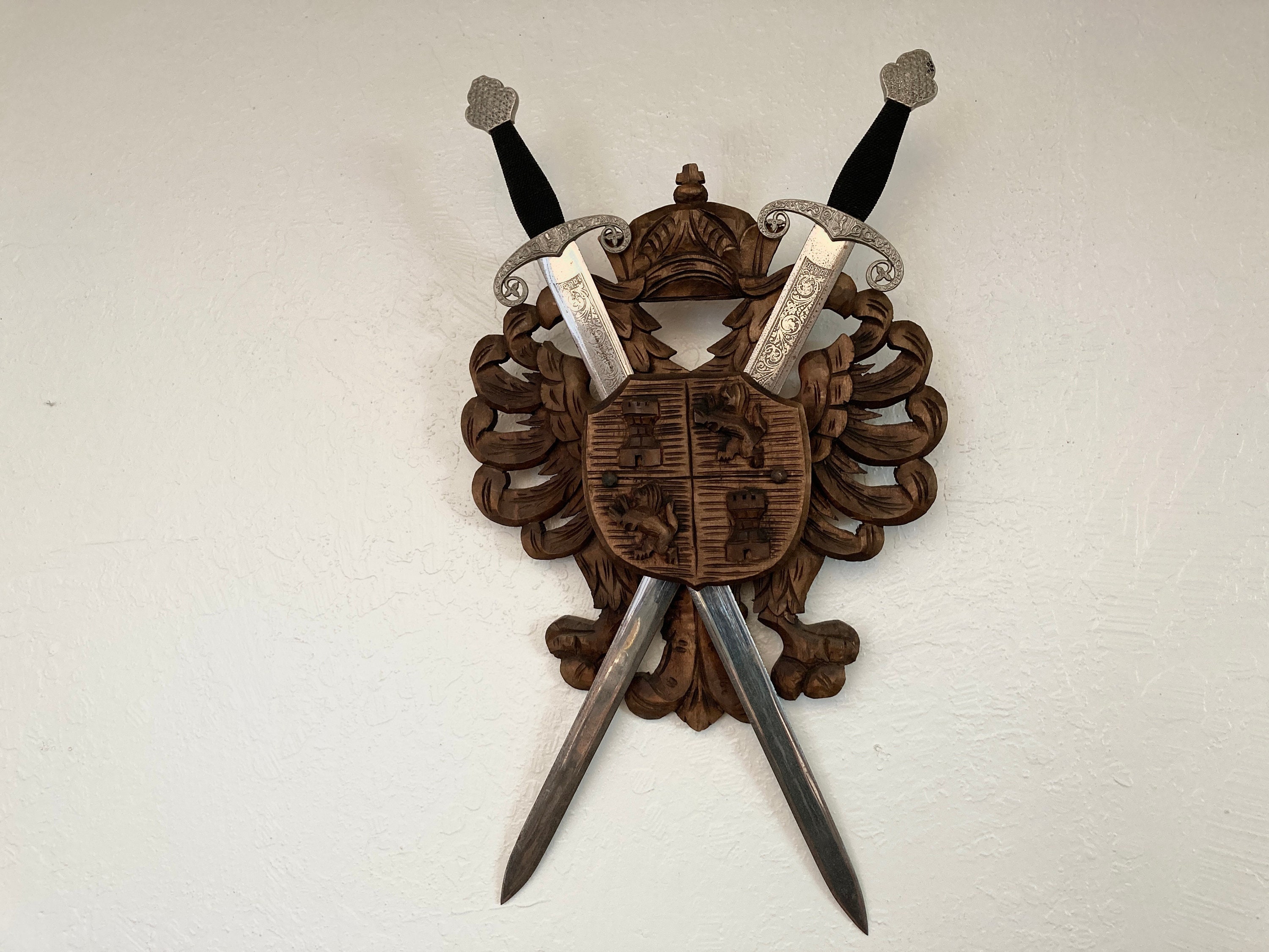 Antique Spanish Wall Crest with Crossed Sword Display