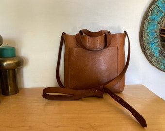 Vtg Madewell Leather Crossbody Tote Small Transport Tote