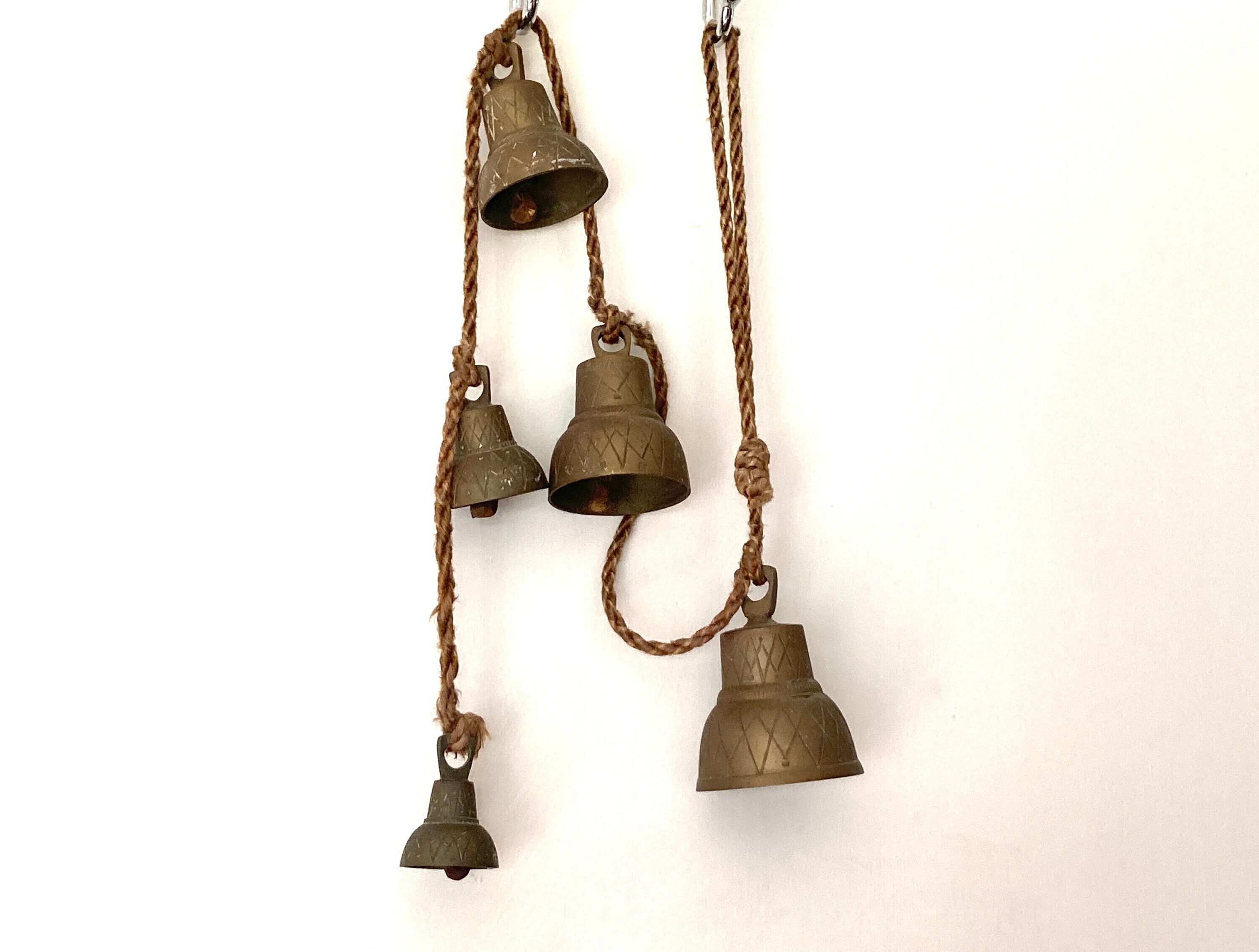 Vintage Set Hanging Brass Bells Windchimes Bells of Sarna India 
