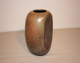 Tony Evans  Modernist Vase Signed Numbered 81 - Crackle Glazes - California Artist Studio Pottery