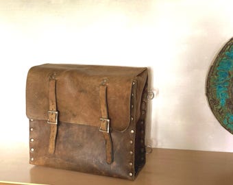 Antique 12 x 5" Postal or Motorcycle Saddle Bag - Pilot's Leather Bag