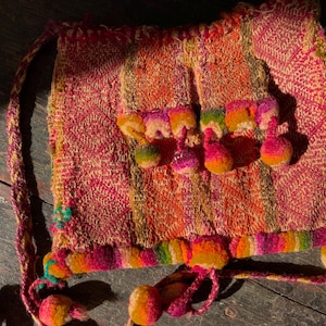 Antique Bolivian Chuspa Hand Loom Wool Ceremonial Bag... Cocoa Coin Pouch