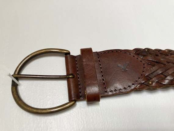 Vintage AEO Braided Leather Belt L/XL 42" Brass B… - image 2