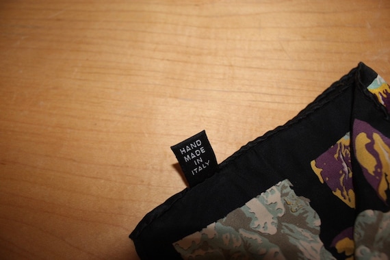 Vintage Silk Handkerchief Italy - Black Purple Te… - image 4