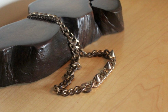 Heavy Brass Spiked Choker Chain - Spikes - Goth H… - image 1