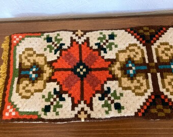 1970s Norwegian Folk Art Petite Point Bell Pull or Table Runner 34"