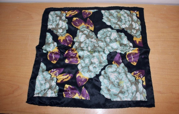 Vintage Silk Handkerchief Italy - Black Purple Te… - image 2