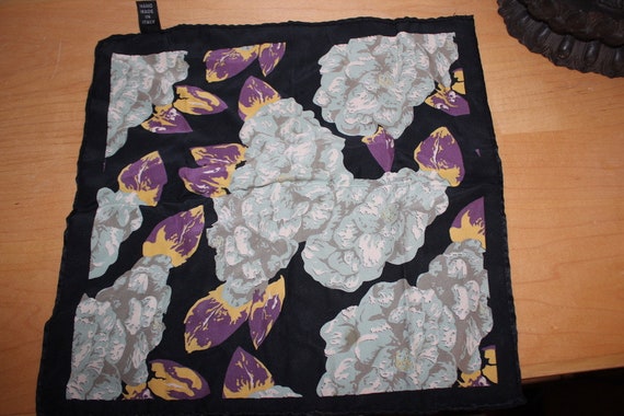 Vintage Silk Handkerchief Italy - Black Purple Te… - image 7